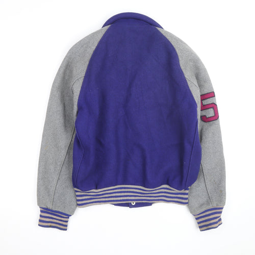 Athletes Wear Mens Purple Grey Varsity Jacket Wool Size M