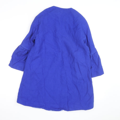 Zara Women Blue Mid-Length Cotton Blend Zip Coat Size S