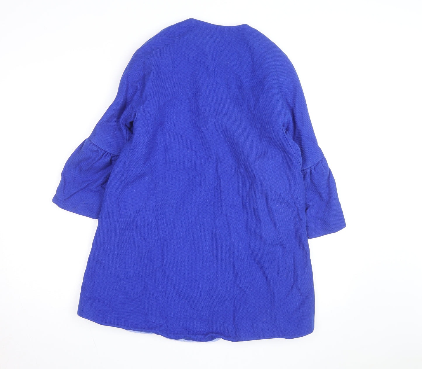 Zara Women Blue Mid-Length Cotton Blend Zip Coat Size S