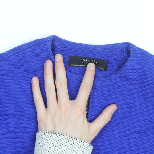 Zara Women Blue Mid-Length Cotton Blend Zip Coat Size S