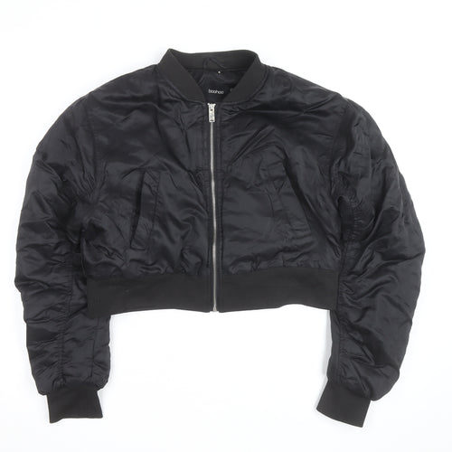 Boohoo Women's Black Cropped Bomber Jacket Size 14
