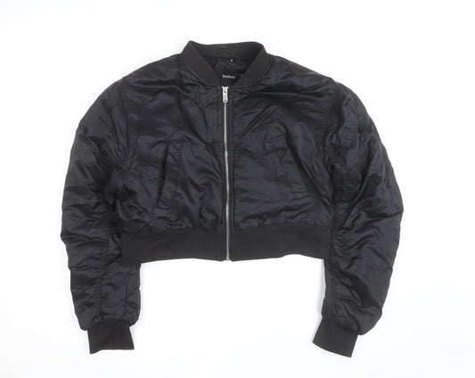 Boohoo Women's Black Cropped Bomber Jacket Size 14