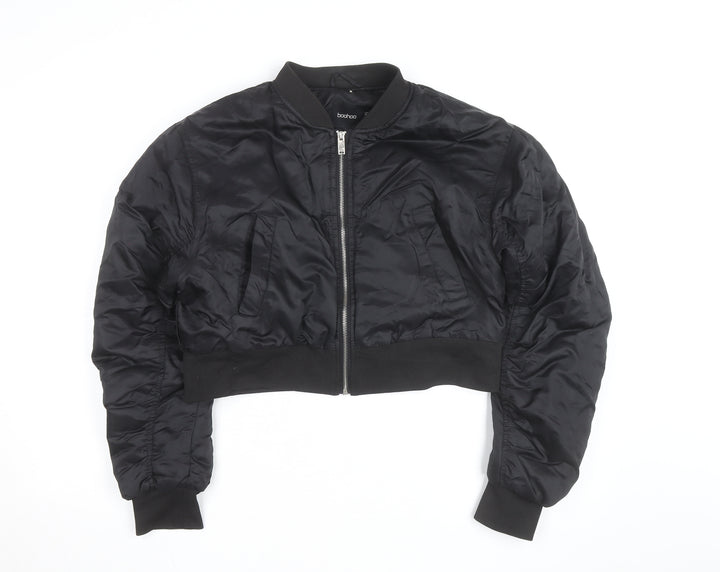 Boohoo Women's Black Cropped Bomber Jacket Size 14