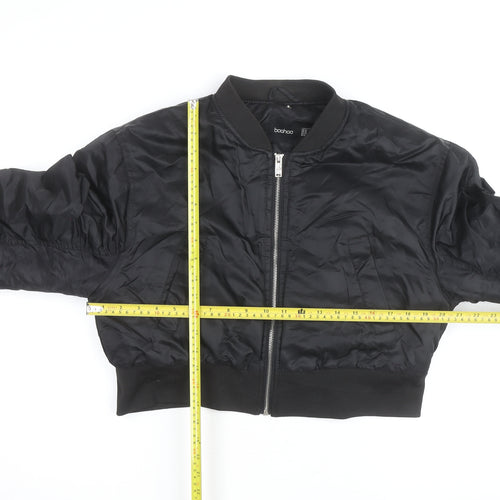 Boohoo Women's Black Cropped Bomber Jacket Size 14