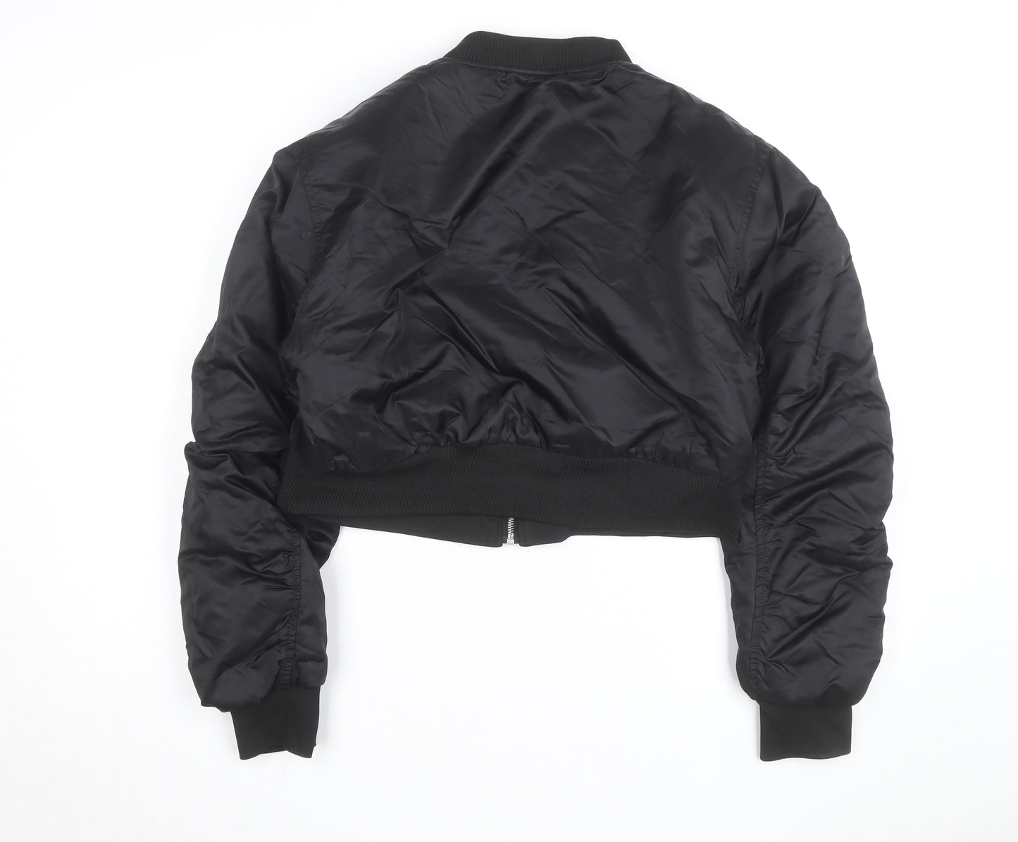 Boohoo Women's Black Cropped Bomber Jacket Size 14