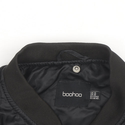 Boohoo Women's Black Cropped Bomber Jacket Size 14