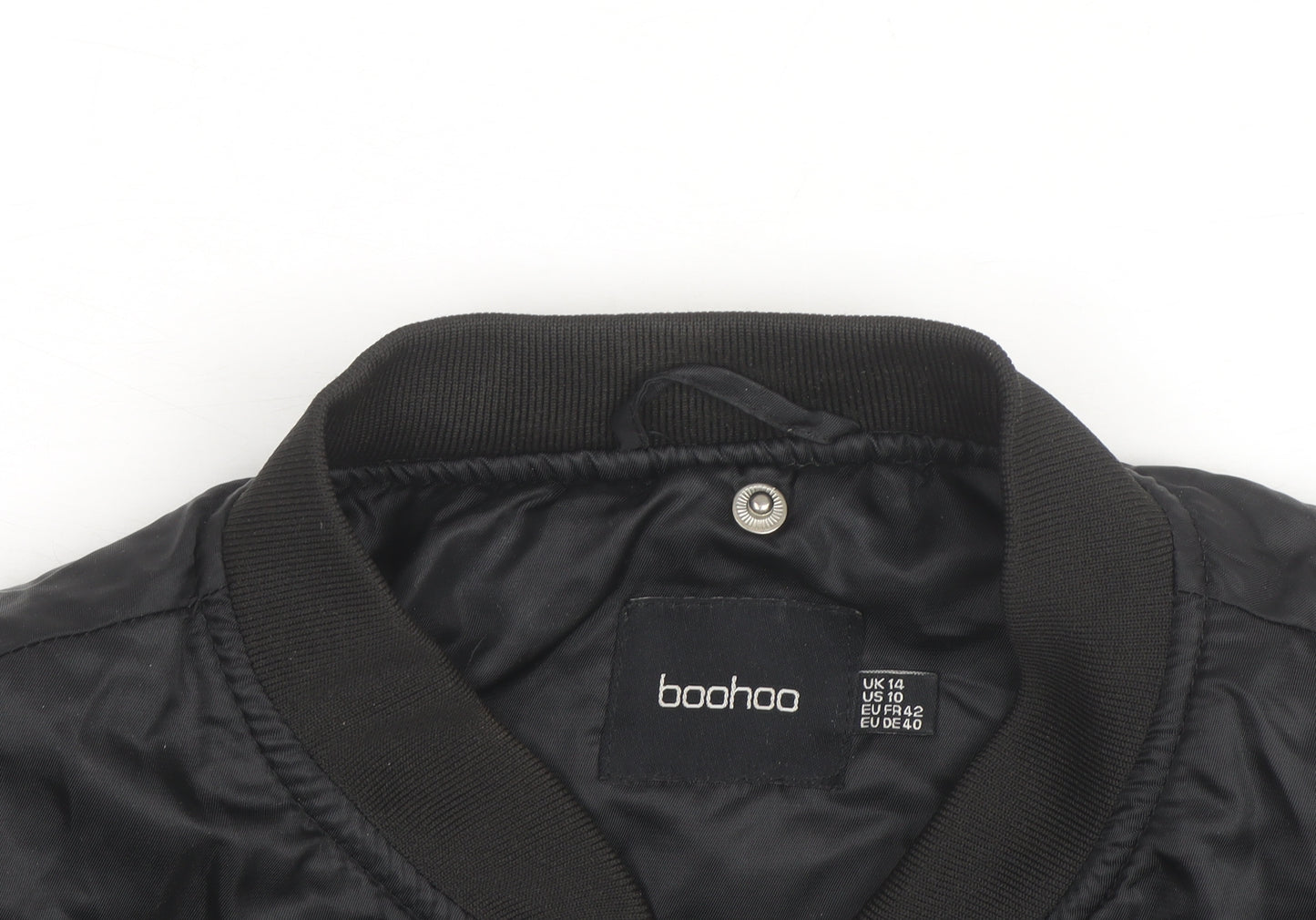 Boohoo Women's Black Cropped Bomber Jacket Size 14