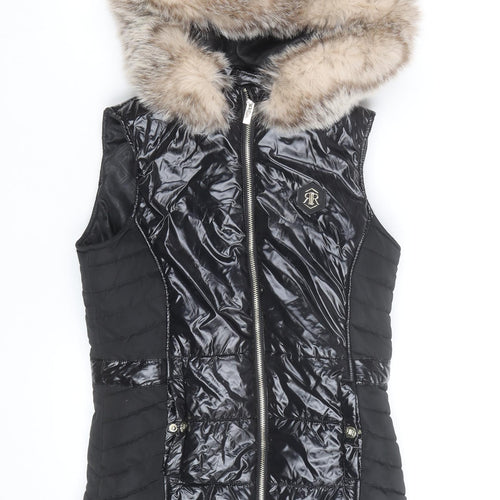 River Island Girls Black Faux Fur Hooded Puffer Gilet 11-12 Years