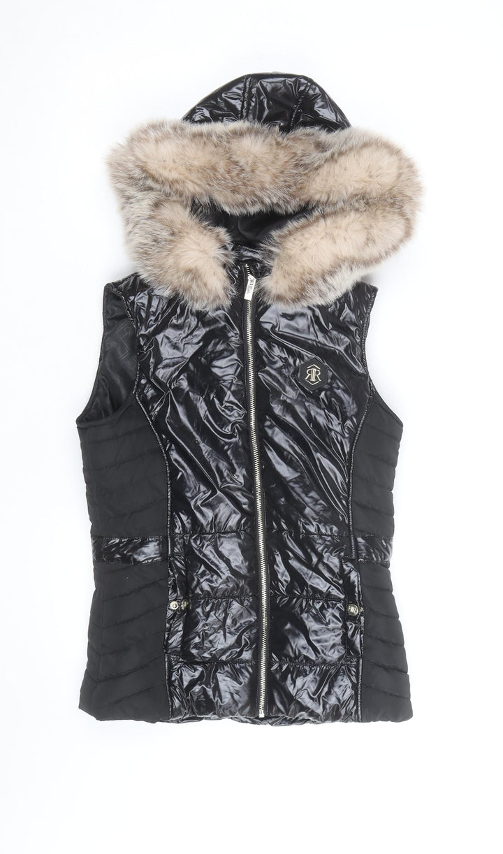 River Island Girls Black Faux Fur Hooded Puffer Gilet 11-12 Years