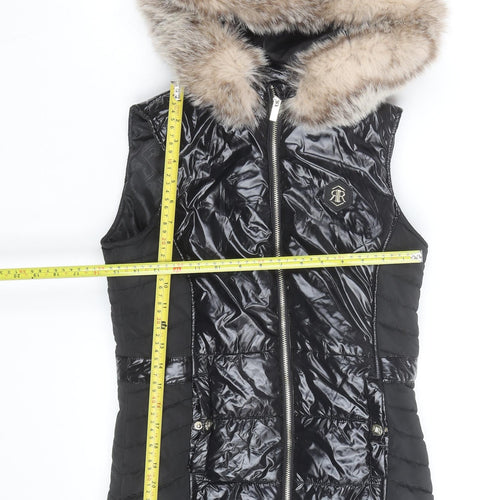 River Island Girls Black Faux Fur Hooded Puffer Gilet 11-12 Years