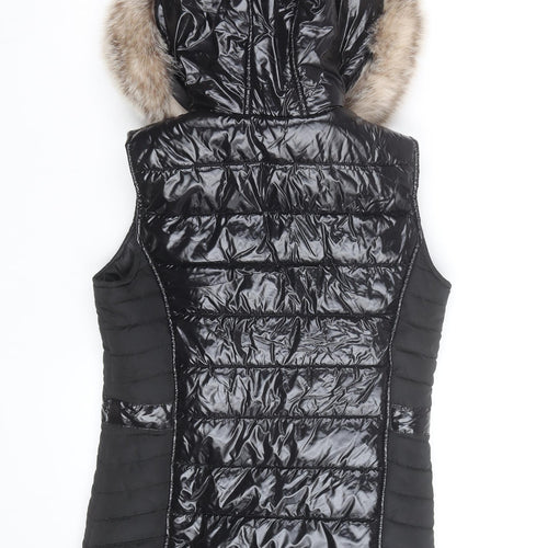 River Island Girls Black Faux Fur Hooded Puffer Gilet 11-12 Years