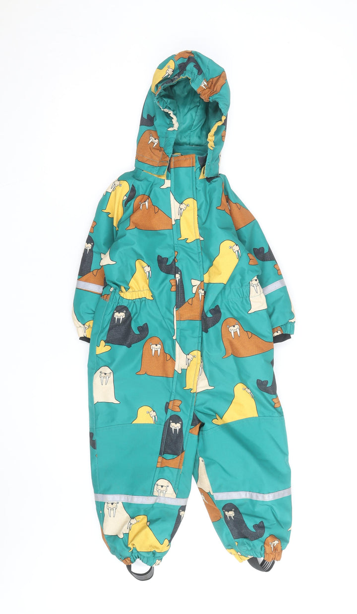 Lindex Unisex Baby Multicoloured Walrus Print Hooded Snowsuit 2-3 Years