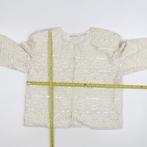 Scala Women Ivory Beaded Sequin Silk Cardigan Size L Formal