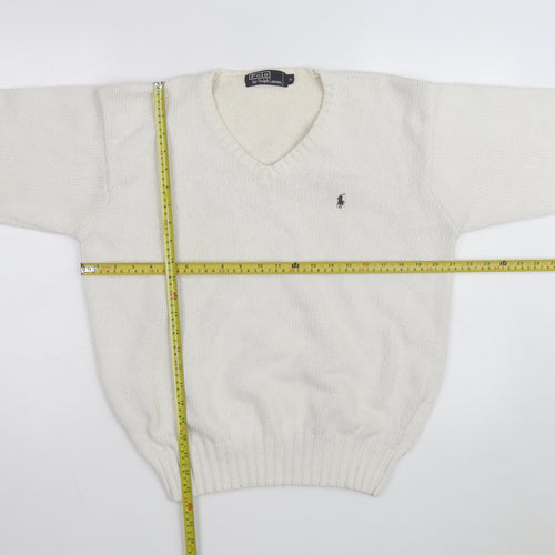 Ralph Lauren Men's Ivory V-Neck Cotton Jumper M Classic Fit