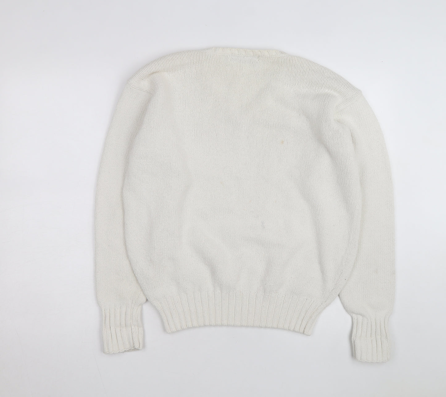Ralph Lauren Men's Ivory V-Neck Cotton Jumper M Classic Fit