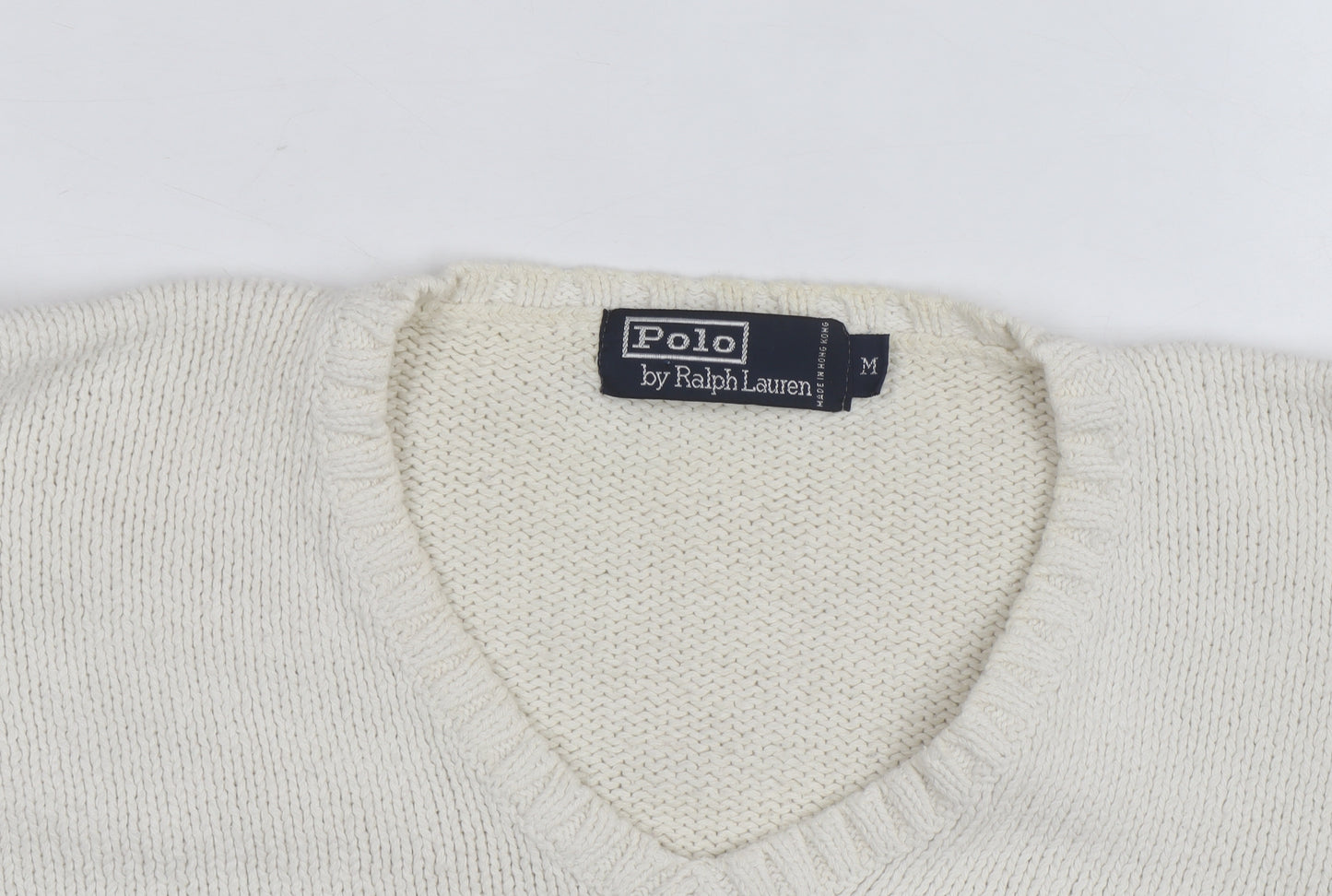 Ralph Lauren Men's Ivory V-Neck Cotton Jumper M Classic Fit