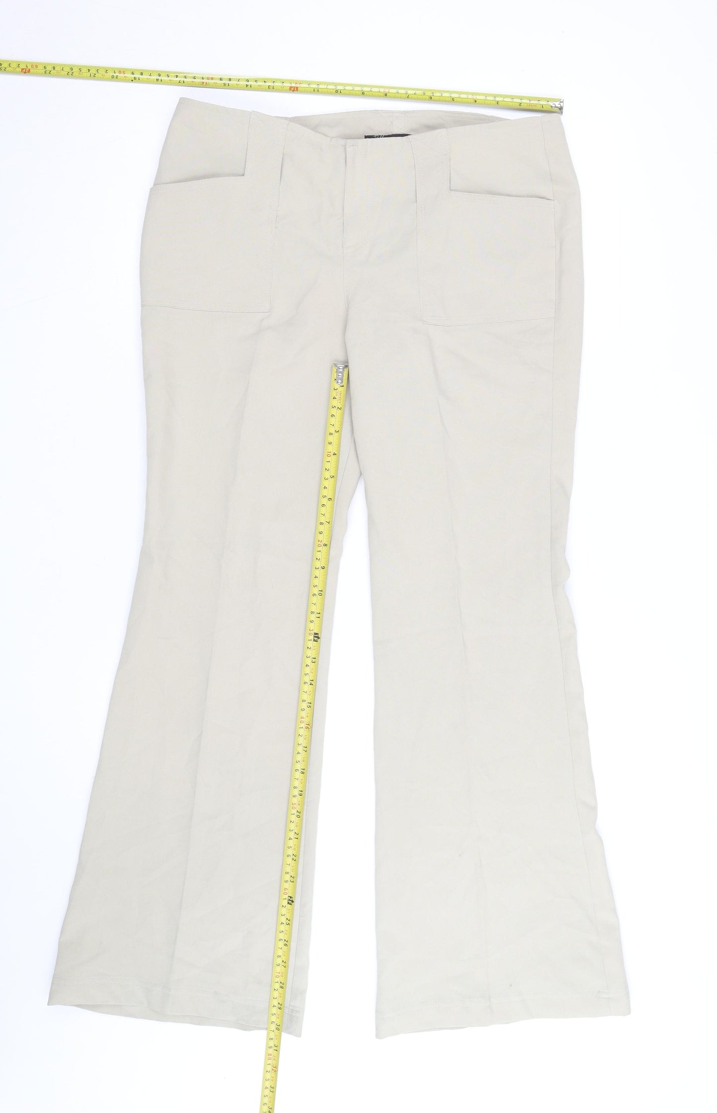 Rampage Women’s Beige Flared Stretch Cotton Trousers Size 12