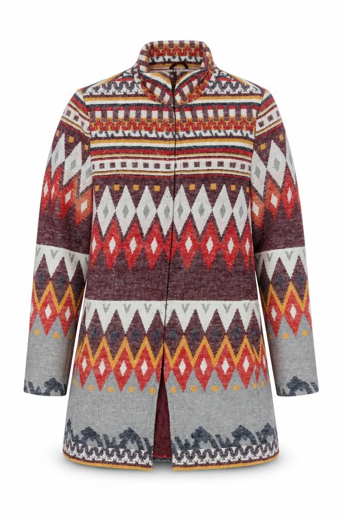 Front view of Angie Men's Multicoloured L Aztec Pattern Mid-Length Coatigan
