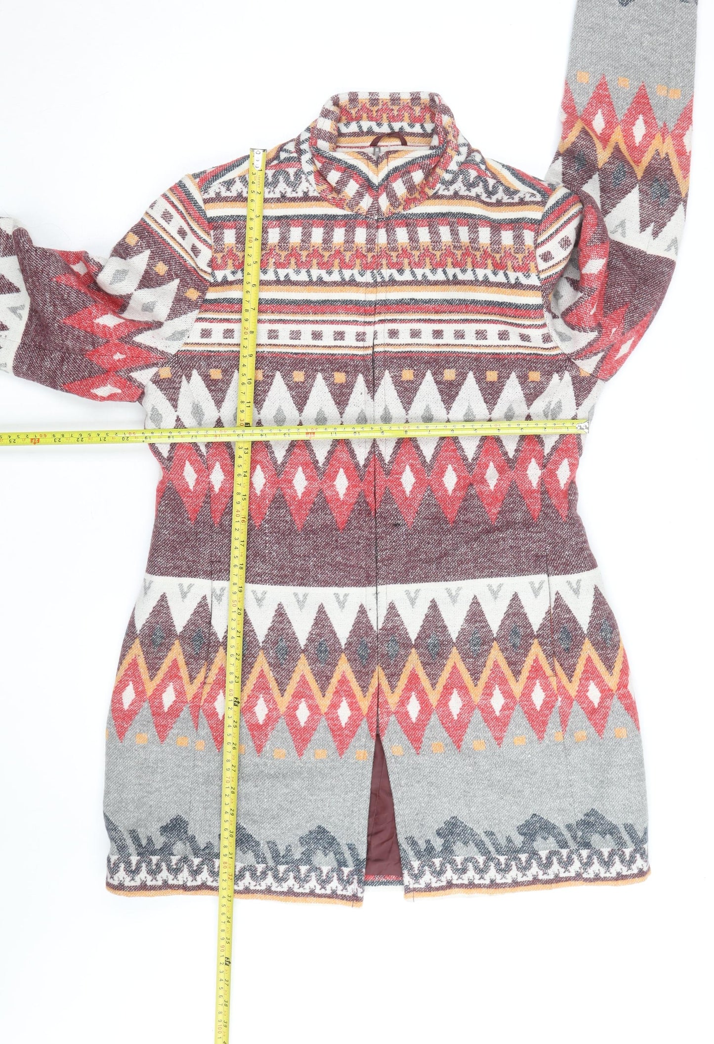 Angie Men's Multicoloured L Aztec Pattern Mid-Length Coatigan