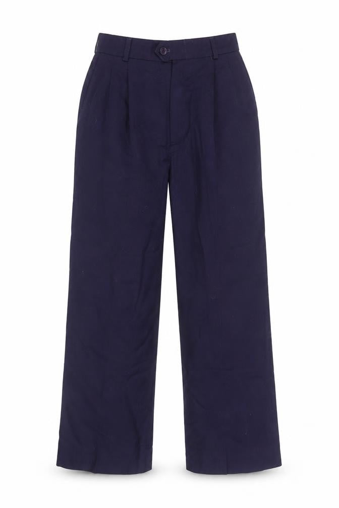 Front view of David Brooks Ltd Women’s Blue Wool Pleated Classic Trousers, size UK 10