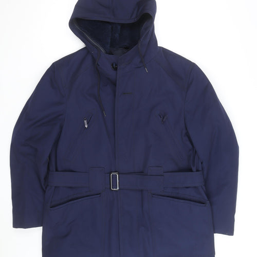 Avino Men Blue Hooded Belted Parka Coat Size 41 Regular Fit Winter