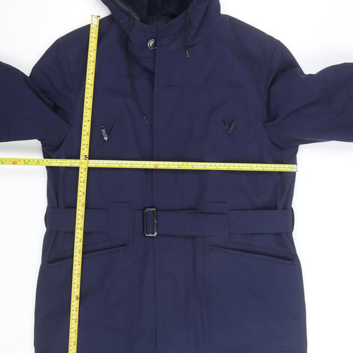 Avino Men Blue Hooded Belted Parka Coat Size 41 Regular Fit Winter