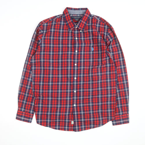 U.S. Polo Assn. Men's Red Plaid Button-Down Cotton Shirt L