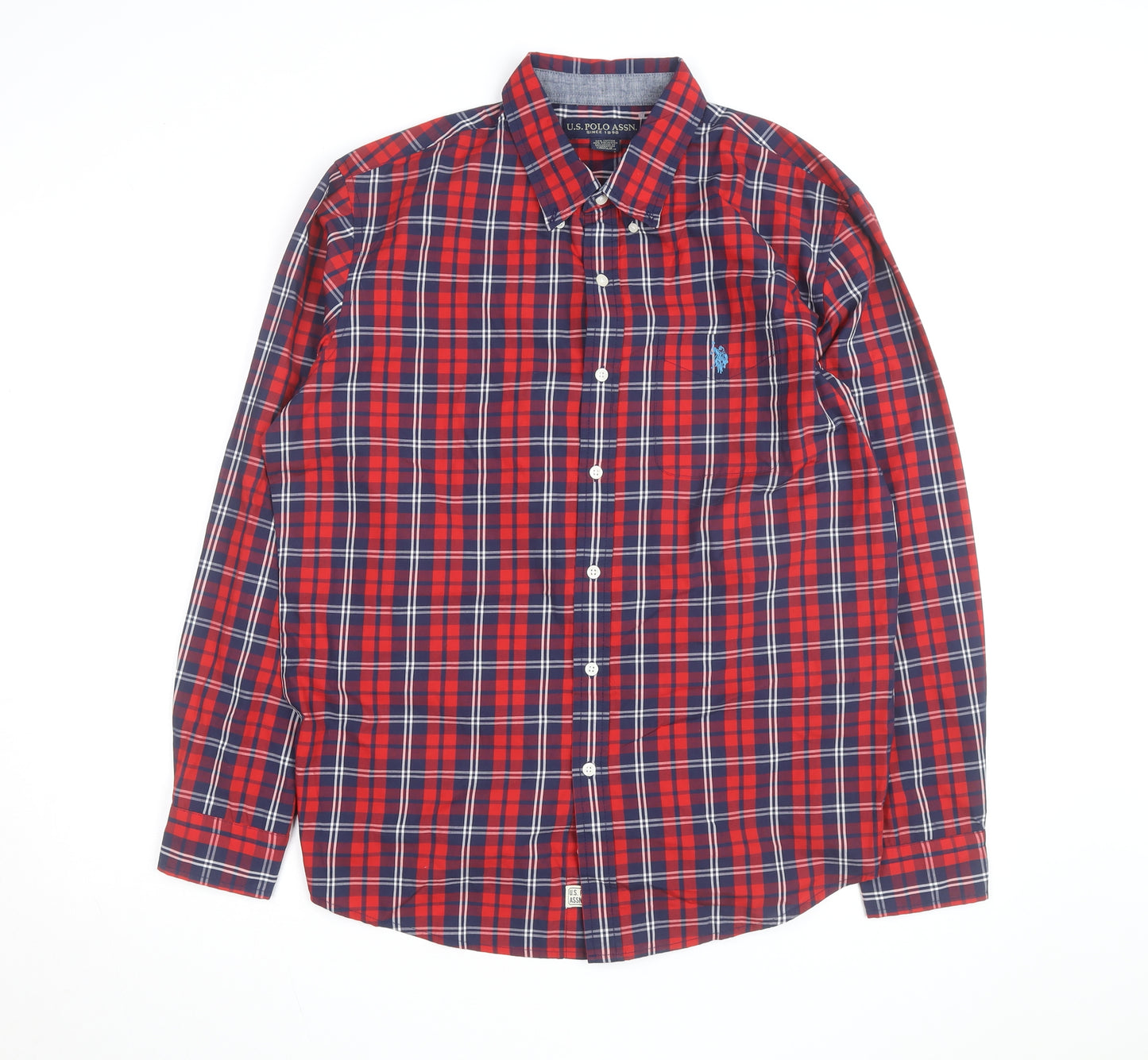 U.S. Polo Assn. Men's Red Plaid Button-Down Cotton Shirt L