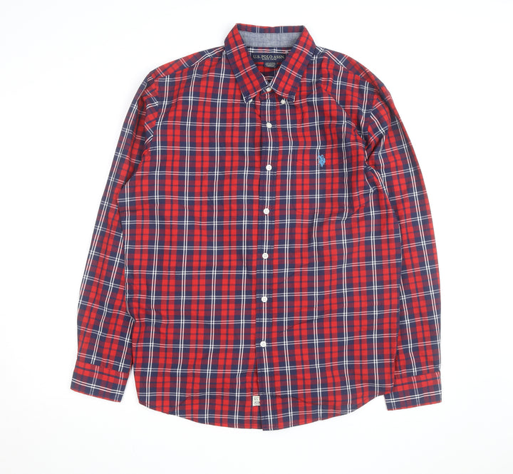 U.S. Polo Assn. Men's Red Plaid Button-Down Cotton Shirt L