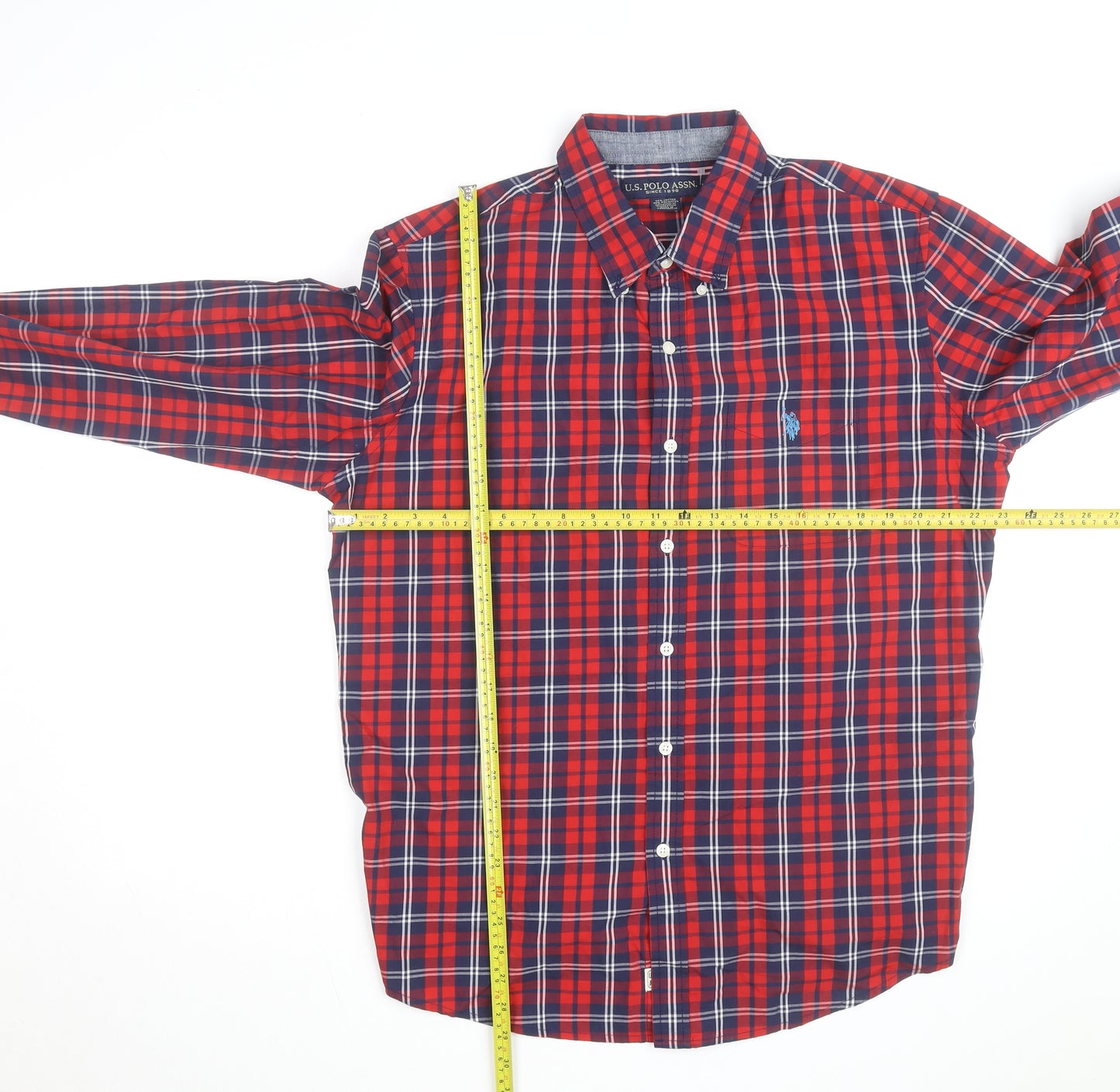 U.S. Polo Assn. Men's Red Plaid Button-Down Cotton Shirt L