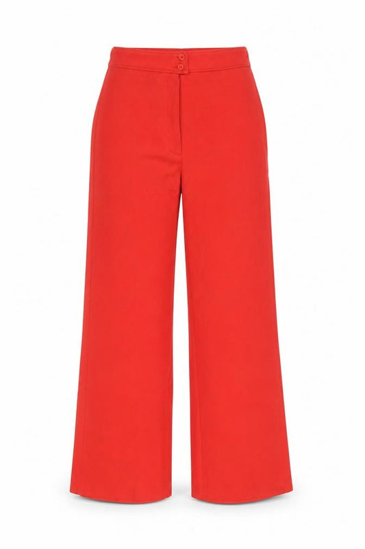 Front view of Beastly Women’s Red Wide-Leg Trousers, size UK 12, Polyester