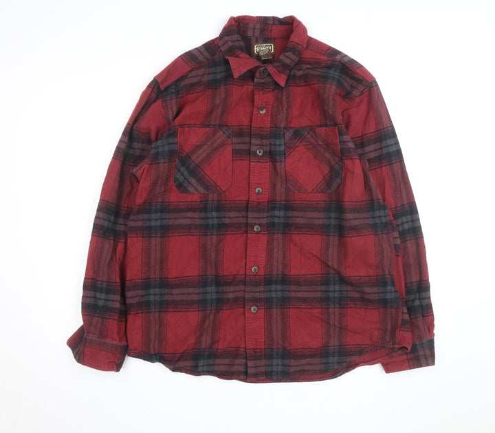 C.E. Schmidt Men's Red Plaid Flannel Cotton Button-Up Work Shirt L