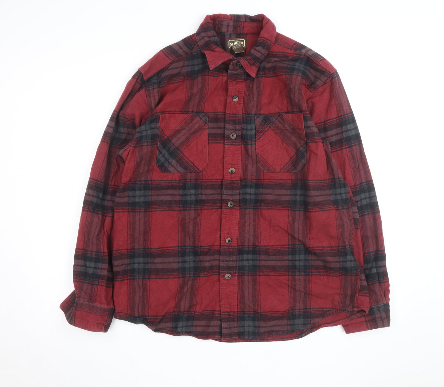 C.E. Schmidt Men's Red Plaid Flannel Cotton Button-Up Work Shirt L