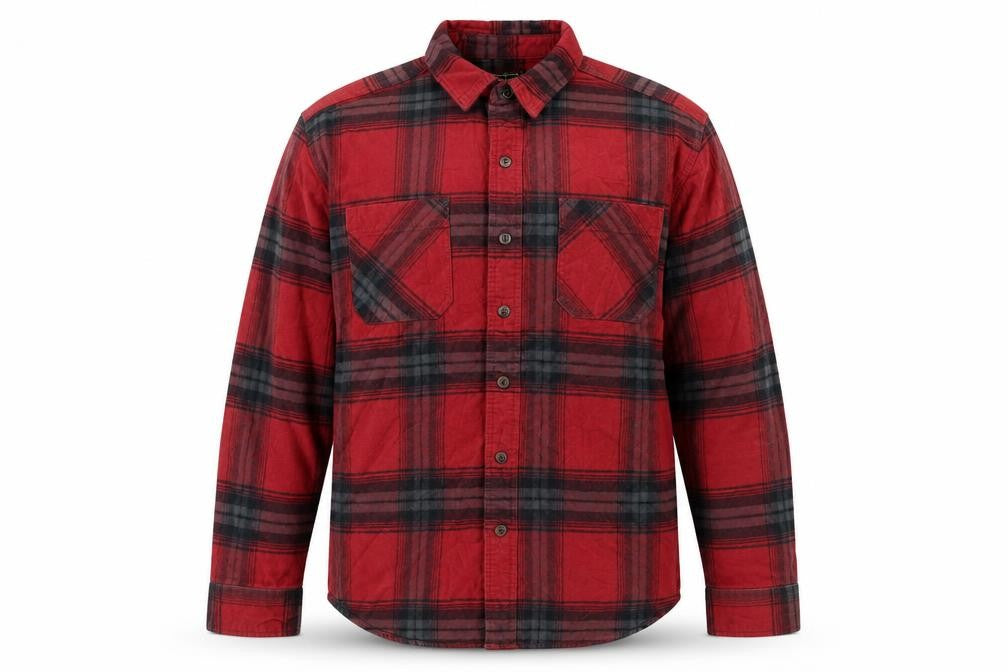 Front view of C.E. Schmidt Men's Red Plaid Flannel Cotton Button-Up Work Shirt L
