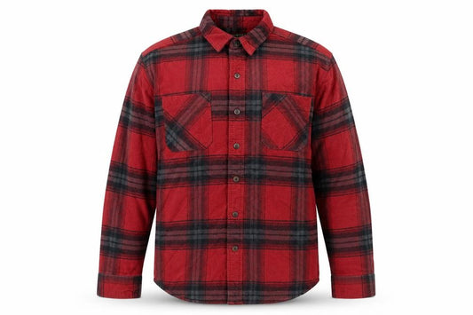 Front view of C.E. Schmidt Men's Red Plaid Flannel Cotton Button-Up Work Shirt L