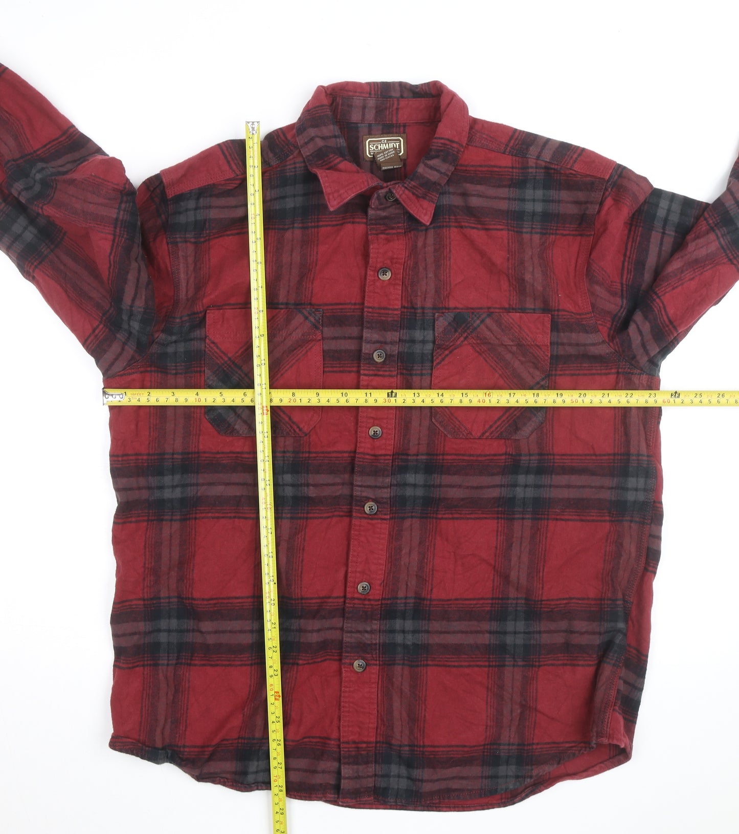 C.E. Schmidt Men's Red Plaid Flannel Cotton Button-Up Work Shirt L