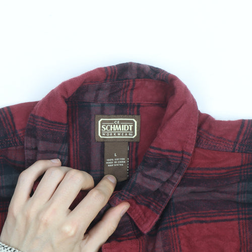 C.E. Schmidt Men's Red Plaid Flannel Cotton Button-Up Work Shirt L