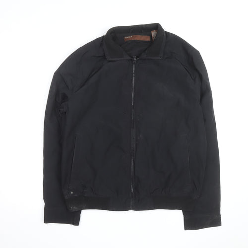 Perry Ellis Men's Black Bomber Jacket L Full Zip Polyester Casual