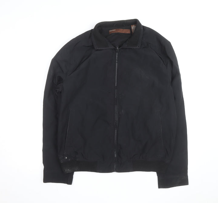 Perry Ellis Men's Black Bomber Jacket L Full Zip Polyester Casual