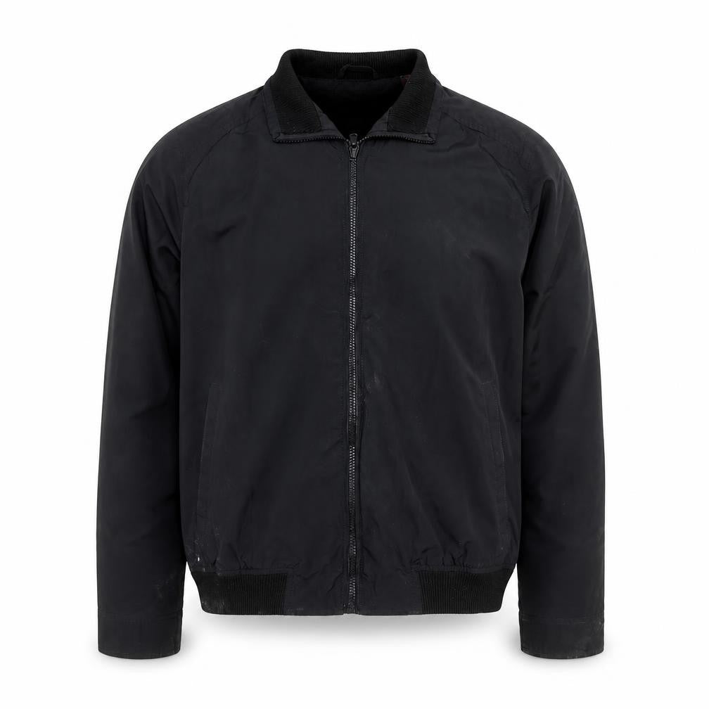 Front view of Perry Ellis Men's Black Bomber Jacket L Full Zip Polyester Casual
