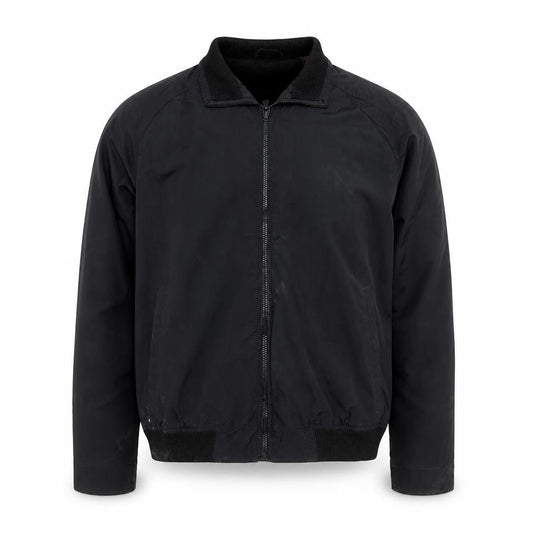 Front view of Perry Ellis Men's Black Bomber Jacket L Full Zip Polyester Casual