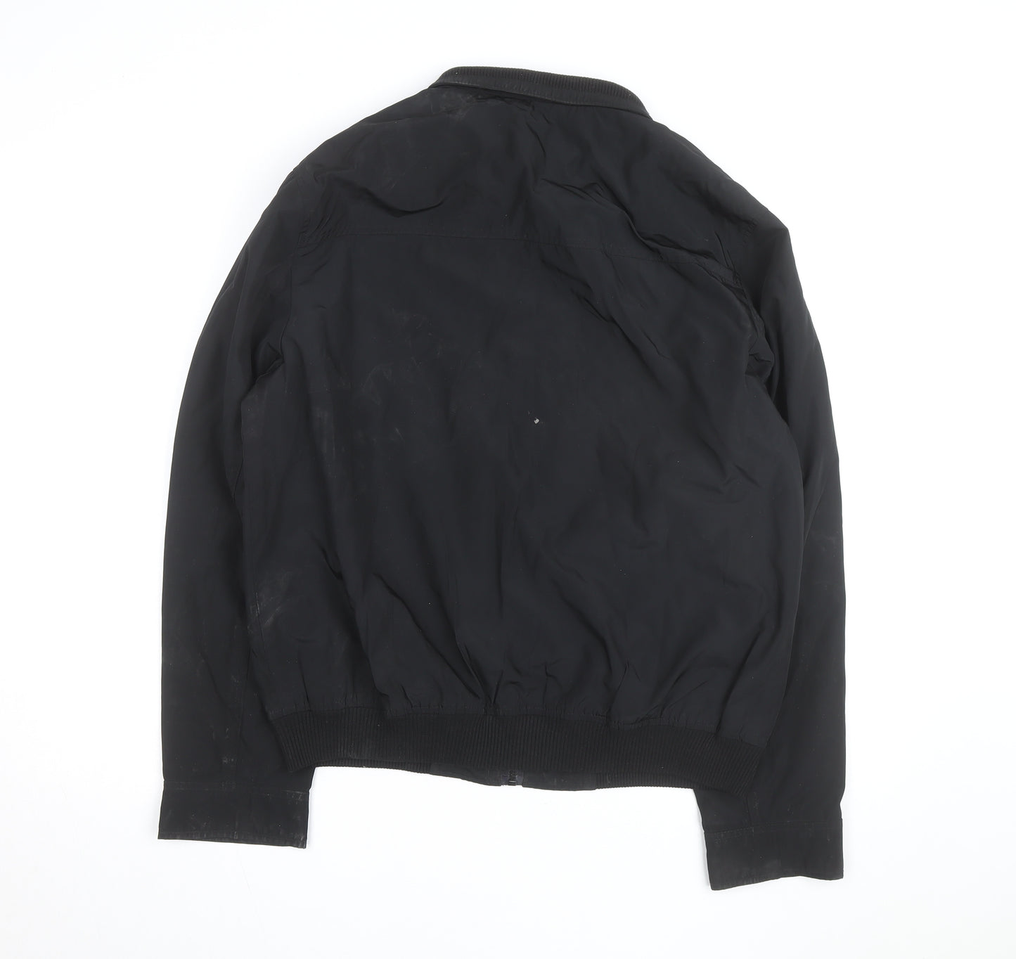 Perry Ellis Men's Black Bomber Jacket L Full Zip Polyester Casual