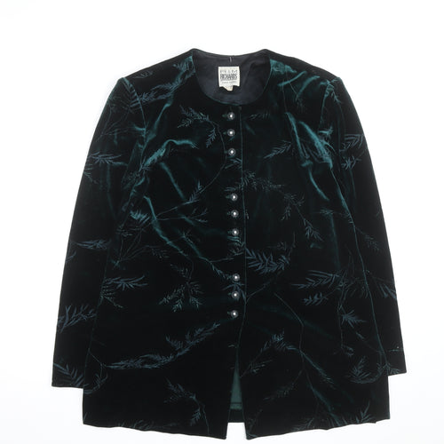 R&M Richards Women’s Green Velvet Floral Overcoat Size 10