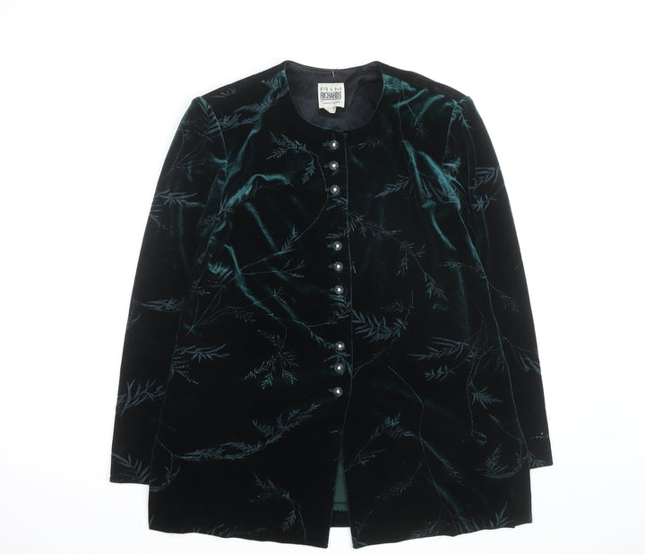 R&M Richards Women’s Green Velvet Floral Overcoat Size 10