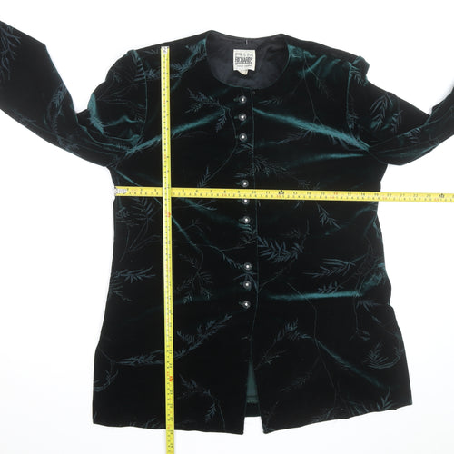 R&M Richards Women’s Green Velvet Floral Overcoat Size 10