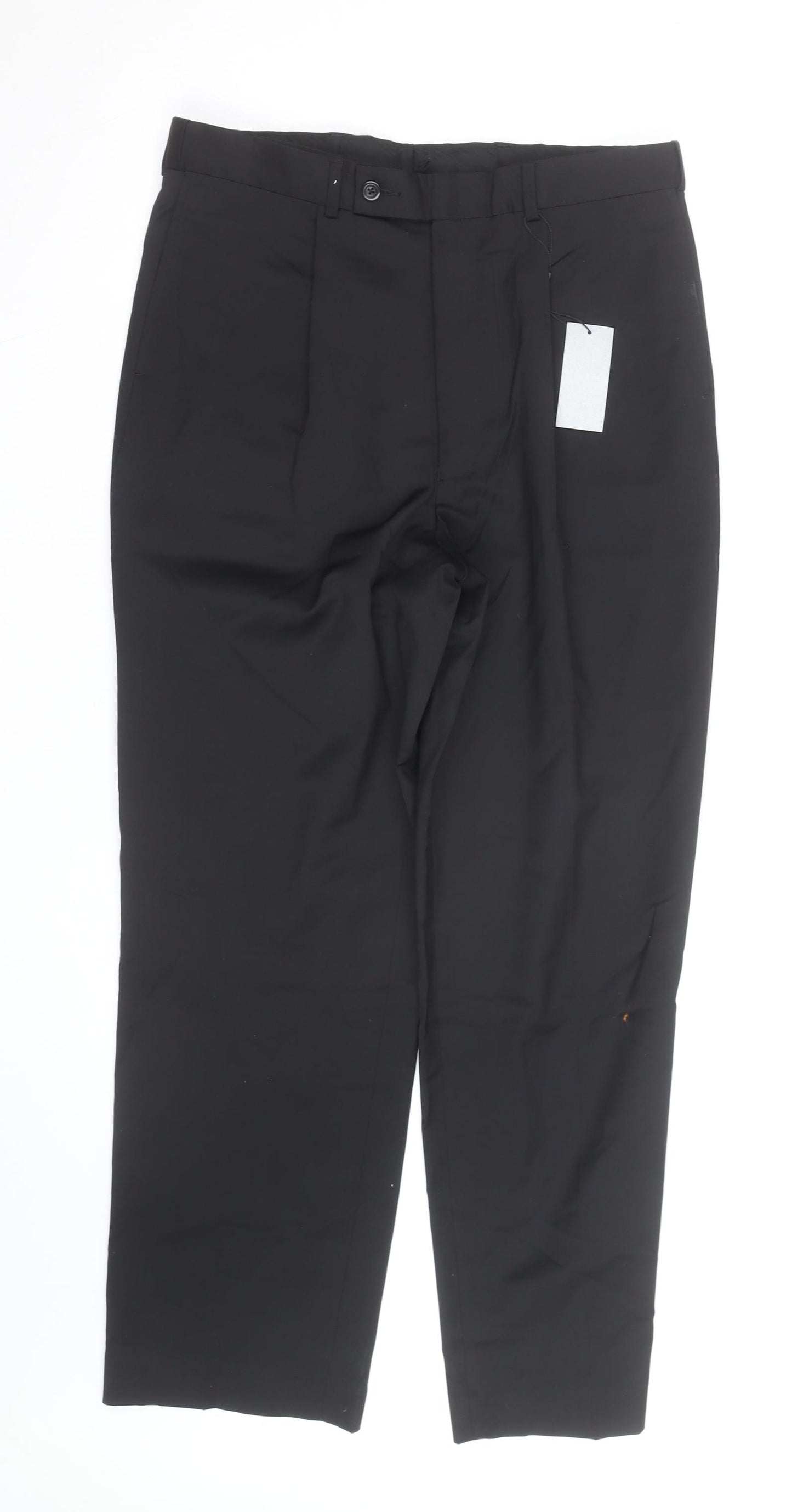 Men’s Black Wool Blend 32R Pleated Formal Dress Trousers
