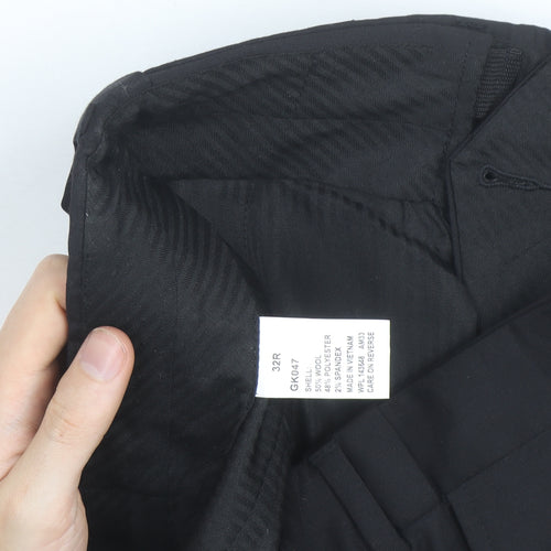 Men’s Black Wool Blend 32R Pleated Formal Dress Trousers