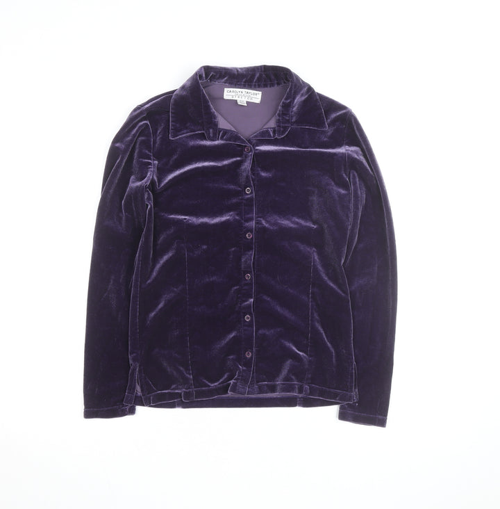 Carolyn Taylor Womens Purple Velvet Button Cardigan Size S