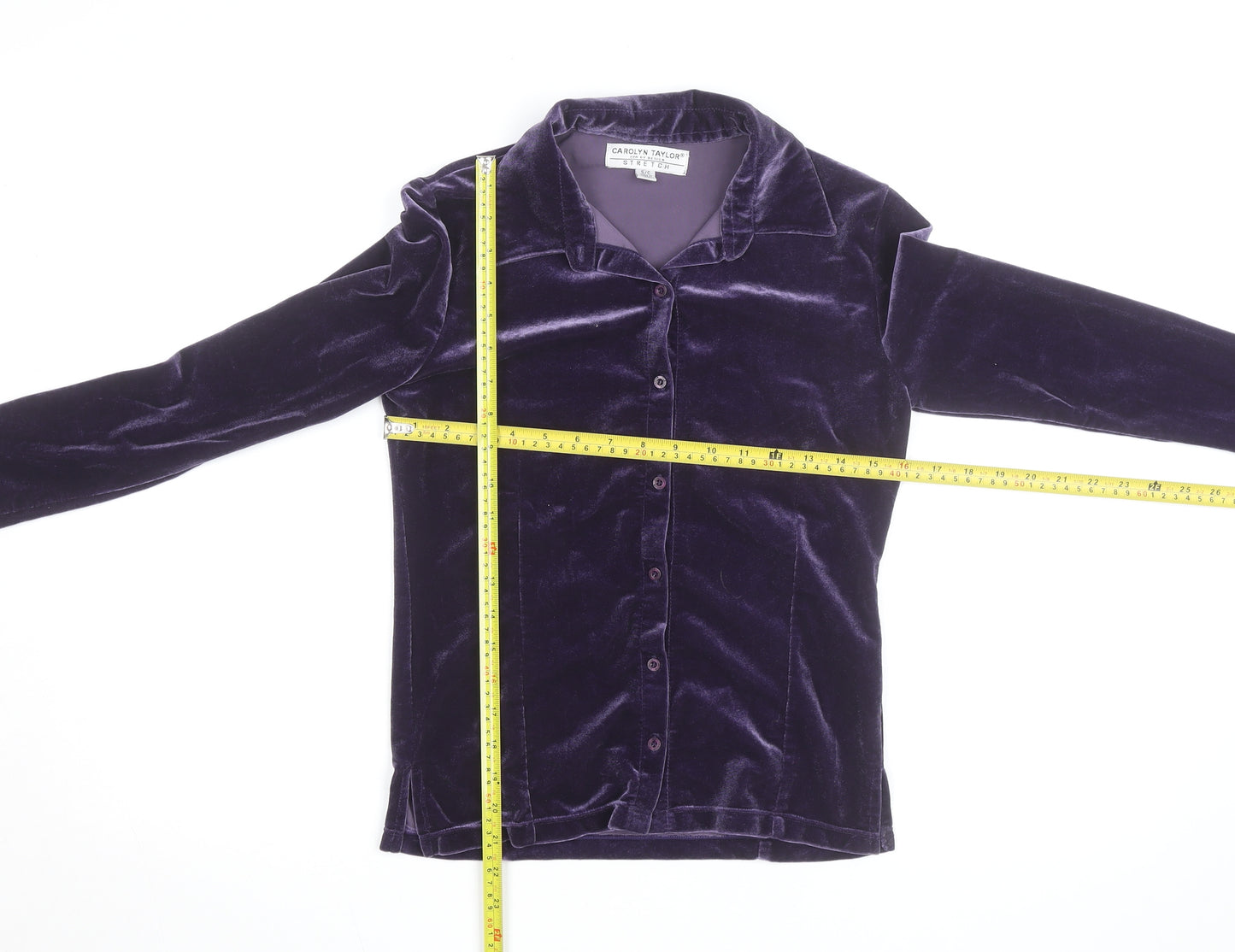 Carolyn Taylor Womens Purple Velvet Button Cardigan Size S