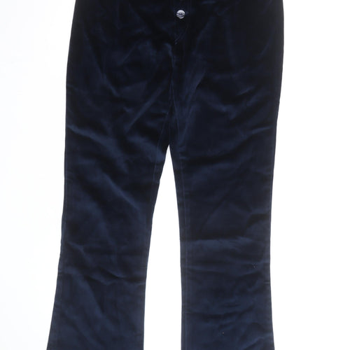 Groggy Women Navy Velvet Flared Trousers Size M High Rise
